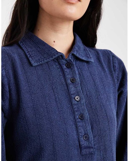 Native Youth Blue Textured Stripe Washed Ruffle Midaxi Dress