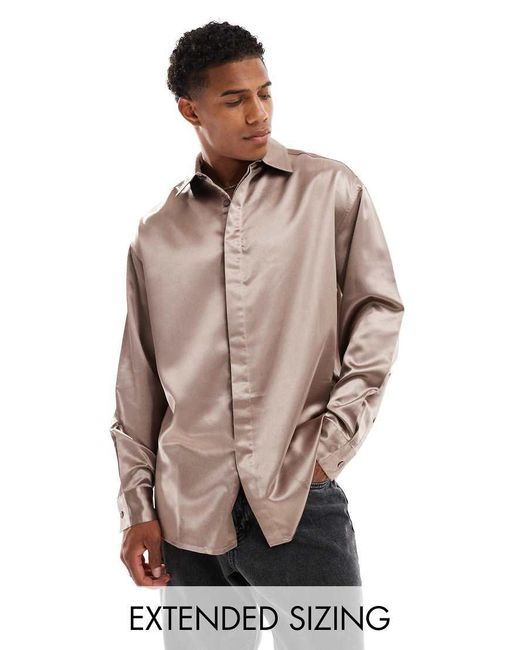 Camisa Extragrande Con Botones Ocultos De Saten De Beis Neutro ASOS de hombre de color Neutro Lyst