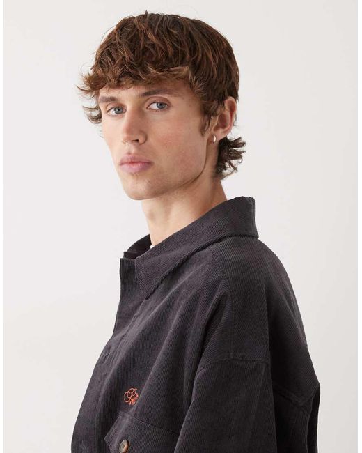 Prohibited Gray Long Sleeve Oversized Cord Overshirt for men