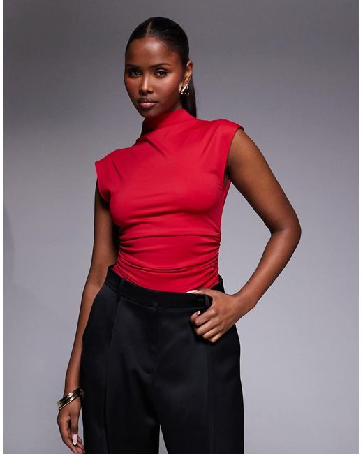 GOOD AMERICAN Red Weightless Sculpting Sleeveless High Neck Bodysuit