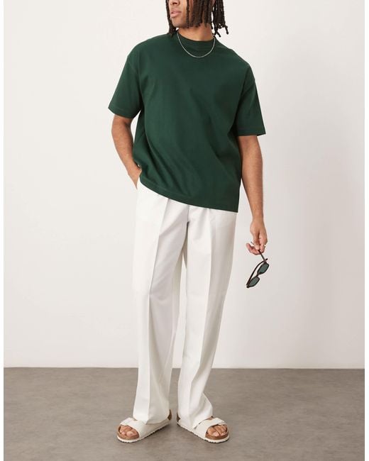 ASOS Green Smart Wide Leg Pants With Front Pleats for men