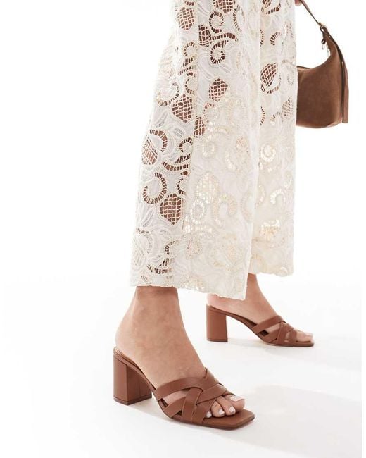 New Look Natural Weave Block Heeled Mules