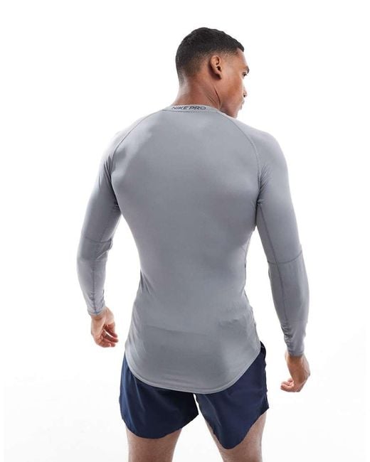 Nike Gray Nike Pro Tight Longsleeve Top for men