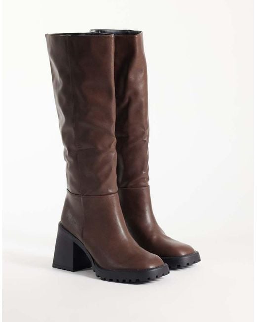 Raid Brown Carnie Block Heel Knee Boots