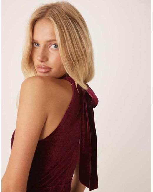 Maya Red Velvet Halter Neck Maxi Dress