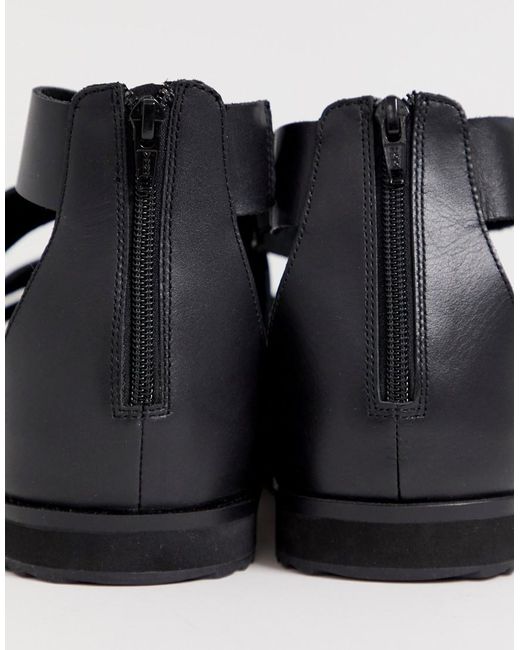 asos design gladiator sandals in black leather with chunky sole