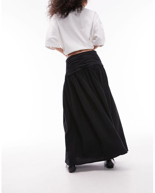 TOPSHOP Black Ruch Waistband Full Hem Maxi Skirt