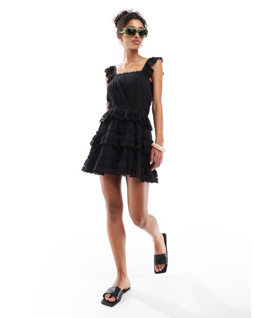 Miss Selfridge Black Beach Premium Cheesecloth Playsuit