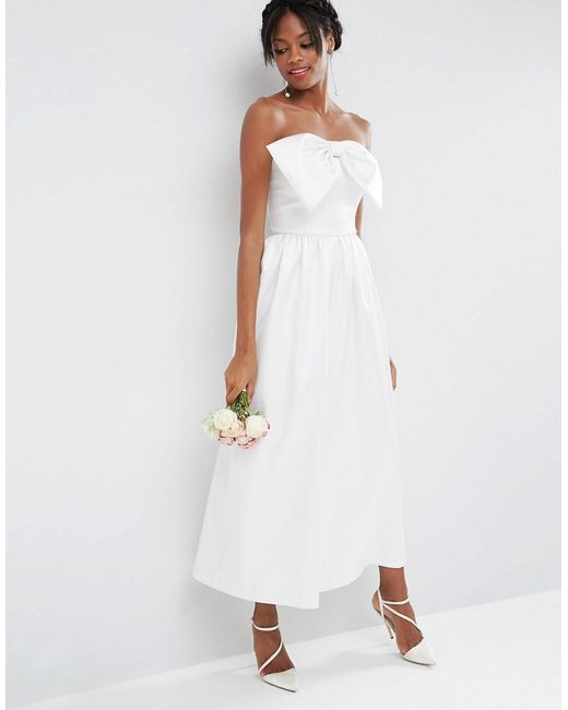 ASOS White Bridal Jumpsuit In Bonded Satin With Bow Detail