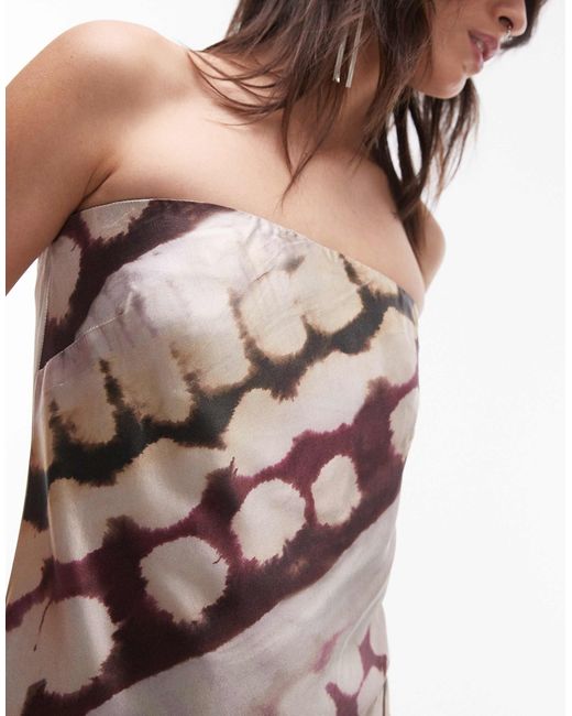 TOPSHOP White – trägerloses maxi-schlupfkleid aus satin mit abstraktem animalprint