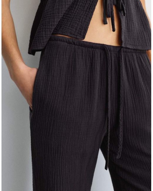 Pull&Bear Black Textured Flowing Trousers