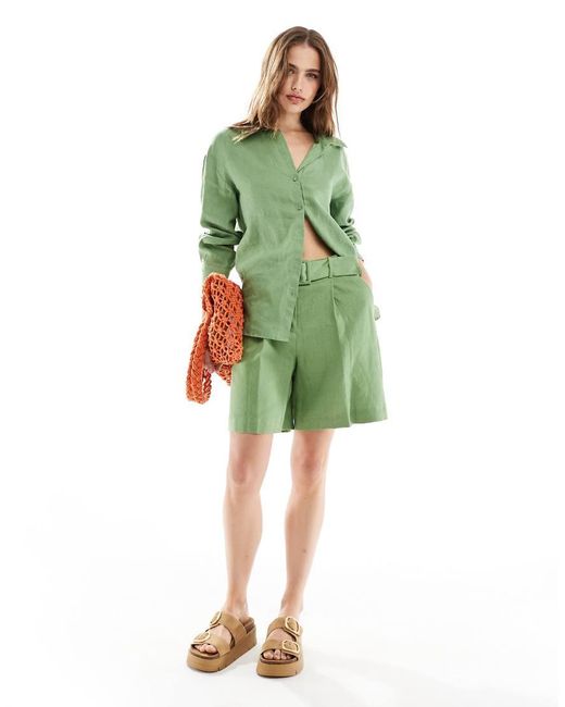 Mango Green Linen Co-Ord Shorts