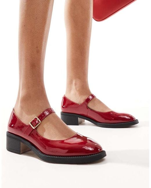 London Rebel Red Becca Chunky Patent Mary Jane