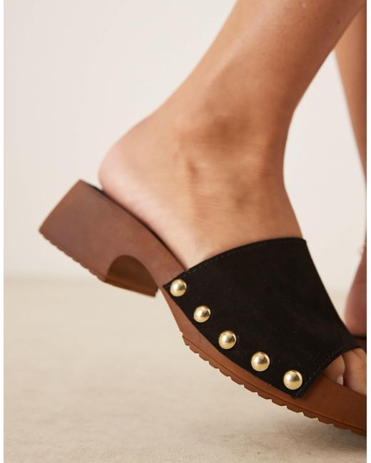 ASOS Brown – flare – mules-sandalen im clogs-stil aus hochwertigem wildleder