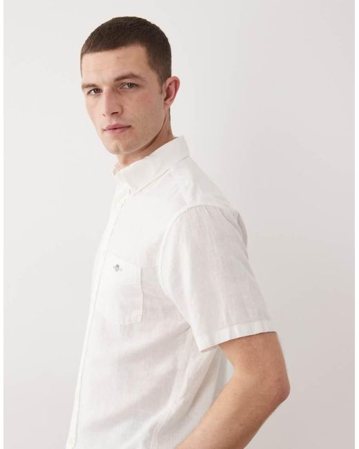 Gant White Shield Logo Short Sleeve Linen Cotton Shirt for men