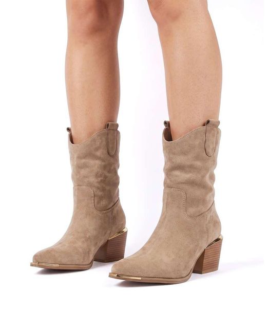 SEQWL Brown Western Cowboy Calf Boots With Pointed Toe And Block Heel