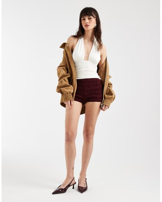 Motel Red Kubo Ruched Shorts