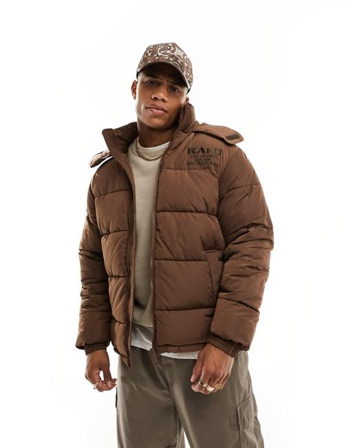 Karlkani Retro Hooded Puffer Jacket in Brown for Men Lyst UK