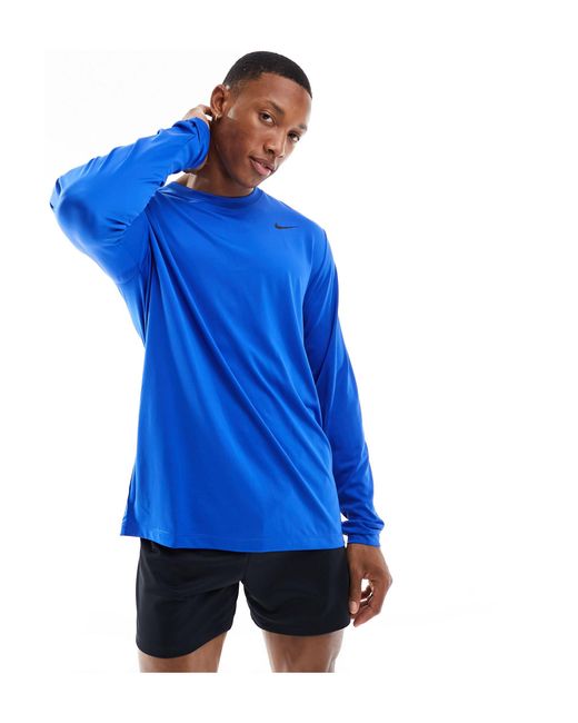 Dri-fit - maglietta a maniche lunghe con logo nike sul petto di Nike in Blue da Uomo