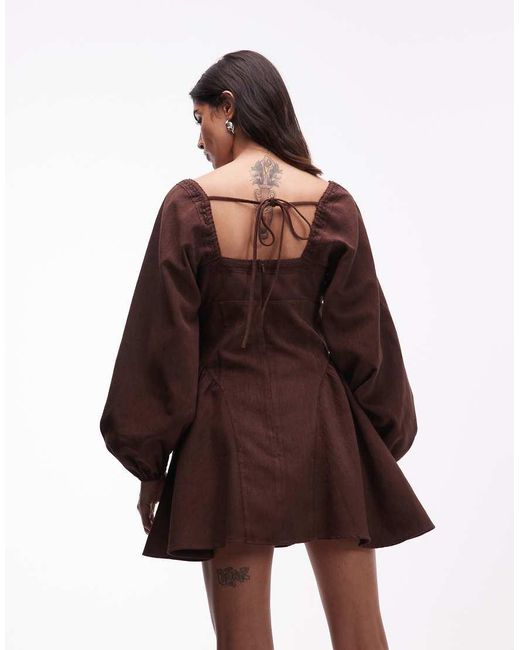 ASOS Brown Square Neck Cord Skater Mini Dress