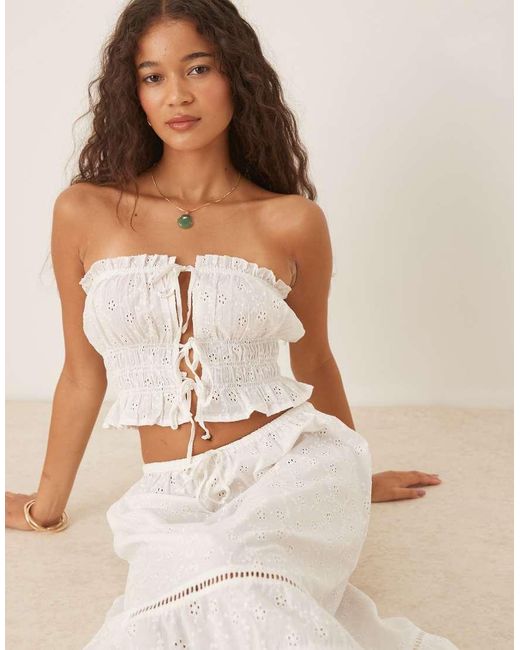 Iisla & Bird Natural Broderie Tie Front Bandeu Beach Top Co-ord