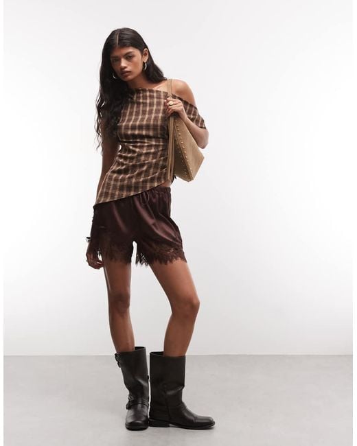 Reclaimed Vintage Brown Off Shoulder Top