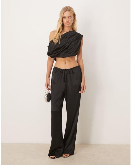 SNDY'S Natural Satin Drawstring Wide Leg Trouser Co-Ord