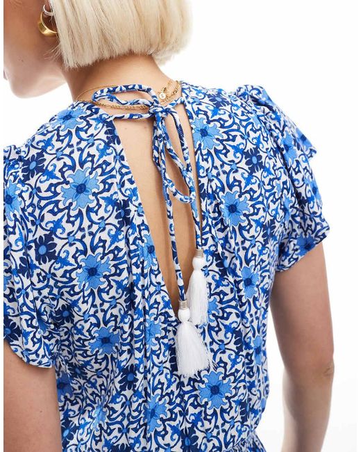 Superdry Blue Short Sleeve Printed Playsuit