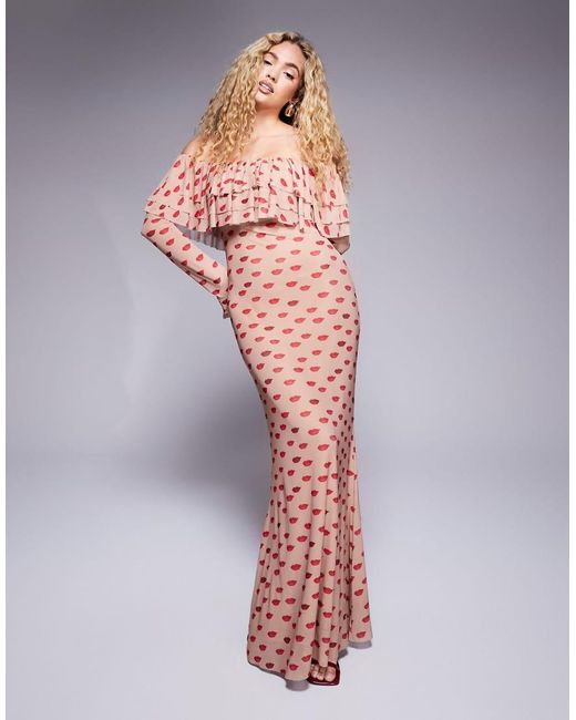 Vestido Largo Escote Bardot Y Detalle De Volantes Dahlia De AFRM de color Multicolor