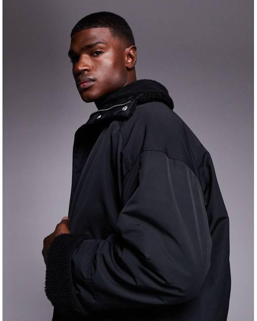 ASOS Gray Oversized Padded Jacket With Borg Lining for men