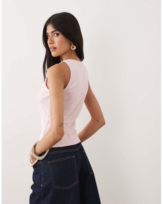 ASOS Blue Ribbed Scoop Tank Top With Embroidery Detail On