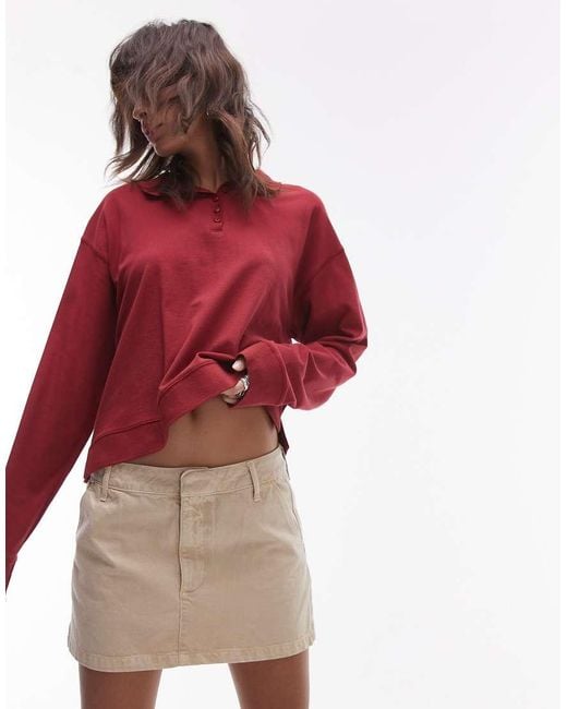 TOPSHOP Red Canvas Pelmet Micro Skirt