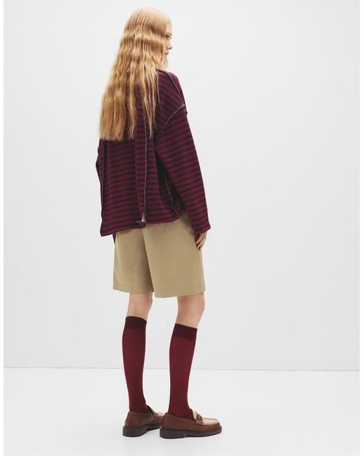 Felpa A Righe Con Colletto Stile Polo di Pull&Bear in Red