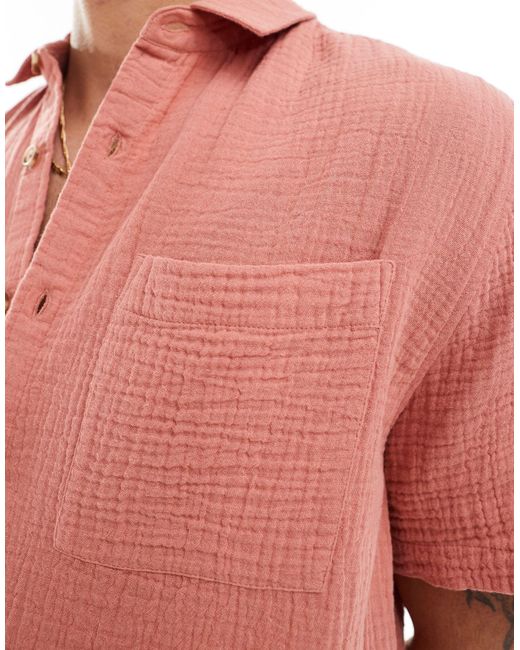 ASOS Pink Short Sleeve Relaxed Revere Collar Shirt for men