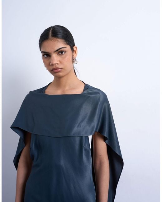 TOPSHOP Blue Satin Scarf Neck Mini Dress