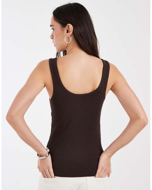 ASOS Natural Ribbed Scoop Neck Henley Tank Top