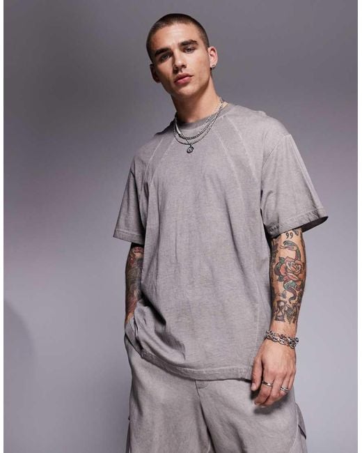 Bershka Gray Distressed Co-ord T-shirt for men