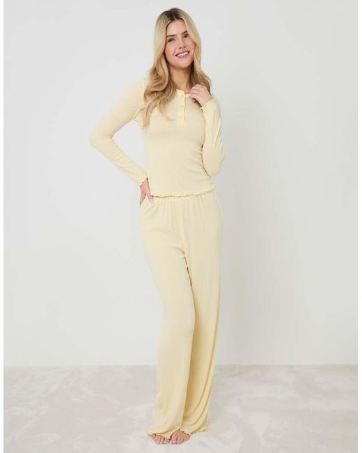 Threadbare Natural Pointelle Long Sleeve Henly Pyjama Set