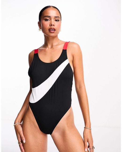 Nike Black Icon Swoosh Block Scoop Neck Swimsuit