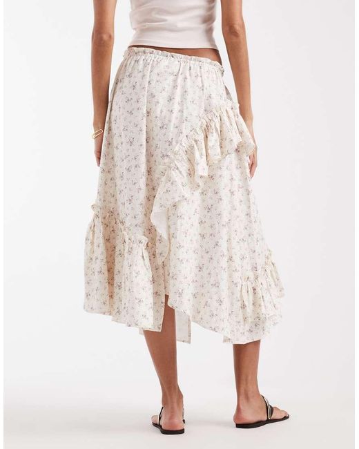 Daisy Street Natural Low Rise Tiered Asymmetric Midaxi Skirt