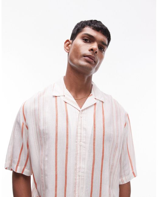 Topman Pink Short Sleeve Textu Stripe Shirt for men