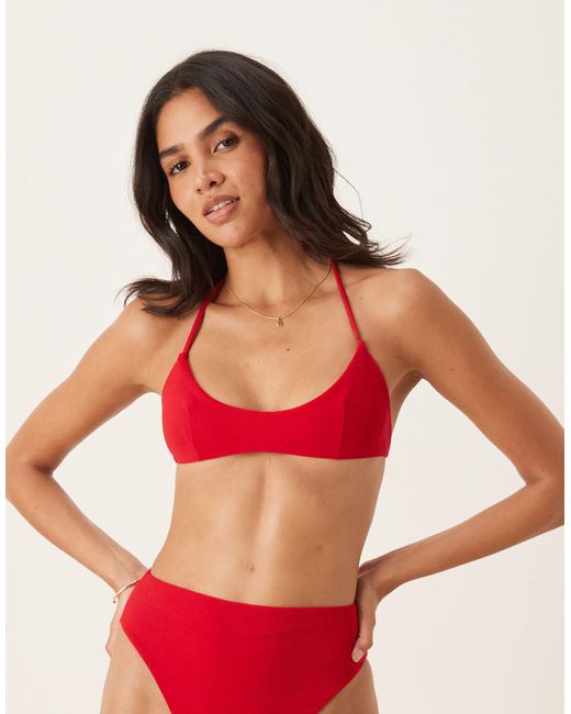 ASOS Red Tia Towelling Skinny Scoop Crop Bikini Top
