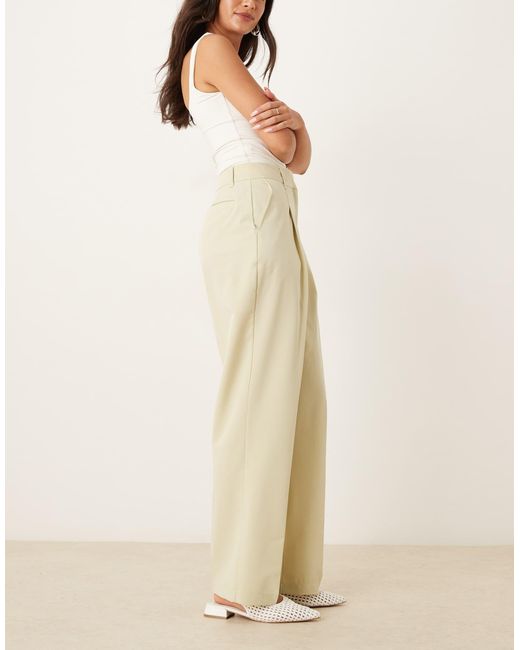 ASOS Natural Tailored High Waist Straight Leg Trousers With Pleat Detail