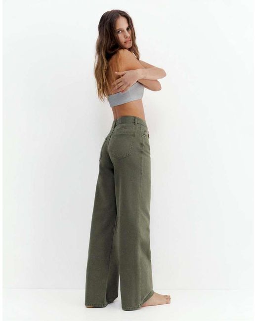 Pull&Bear Green Wide-Leg Jeans