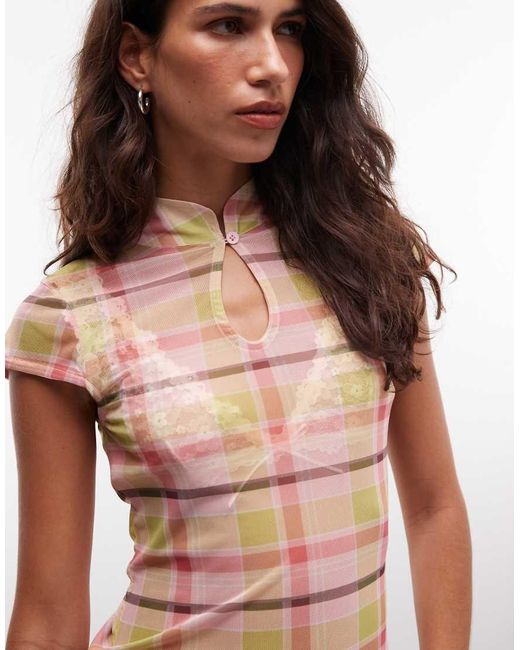 Reclaimed Vintage Multicolor Mesh Mandarin Collar Top