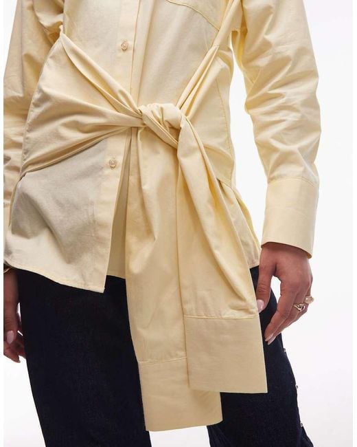 ASOS Natural Poplin Wrap Tie Waist Shirt
