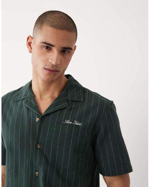 River Island Green Textured Striped Revere Shirt Co-ord for men