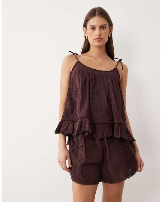 Miss Selfridge Brown Embroidered Shorts