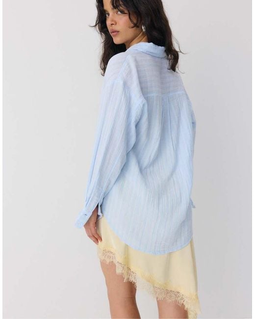 Stradivarius Blue Basic Double Fabric Shirt