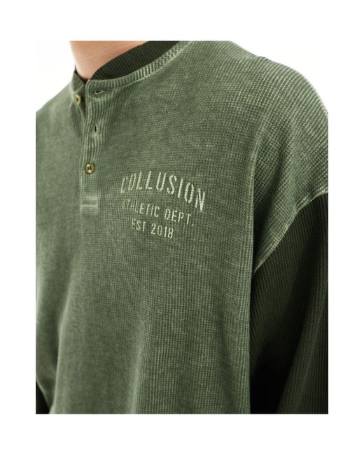 Maglietta a maniche lunghe e kaki stile stile college di Collusion in Green da Uomo